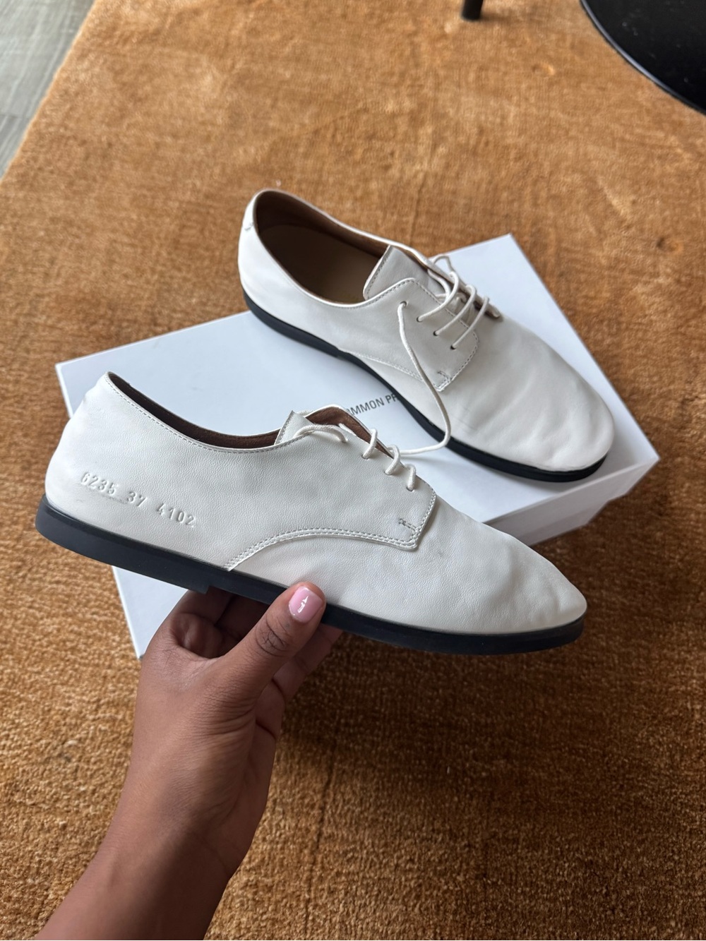Common Projects Minimalist White Women's Derby Shoes - Clean Leather Lace-Ups
